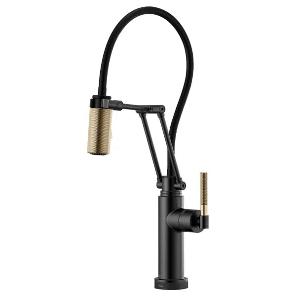 Brizo Litze Pull-Down Kitchen Faucet with Dual Jointed Articulating Arm, Knurled Handle, Magnetic Docking Spray Head and On/Off Touch Activation - Limited Lifetime Warranty (5 Year on Electronic Parts)
