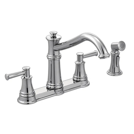 Moen Belfield 1.5 GPM High-Arc Double Handle Kitchen Faucet with Side Spray