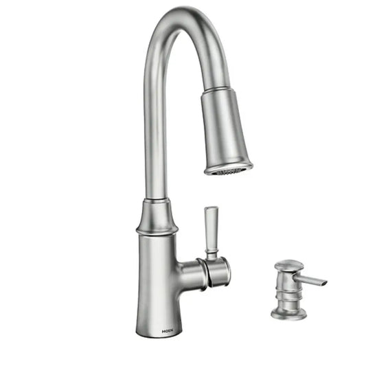 Moen Caris 1.5 GPM Single Hole Pull Down Kitchen Faucet with Power Clean - Includes Soap Dispenser and Escutcheon