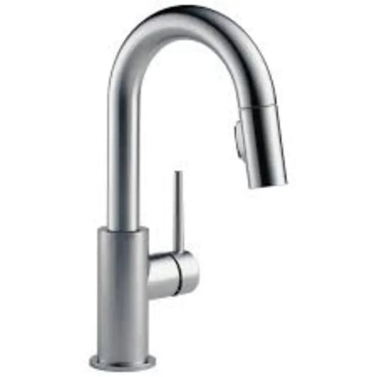 Delta Trinsic Pull-Down Bar/Prep Faucet with Magnetic Docking Spray Head and Soap/Lotion Dispenser - Includes Lifetime Warranty