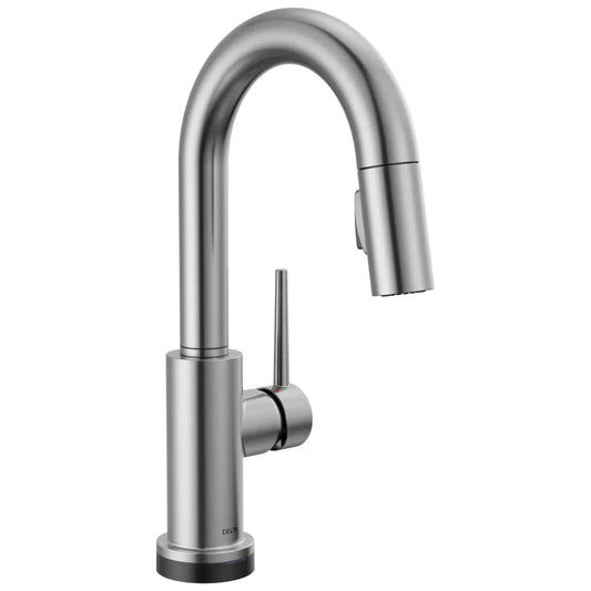 Delta Trinsic Pull-Down Bar/Prep Faucet with On/Off Touch Activation, Magnetic Docking Spray Head, and Soap/Lotion Dispenser - Includes Lifetime Warranty (5 Year on Electronic Parts)