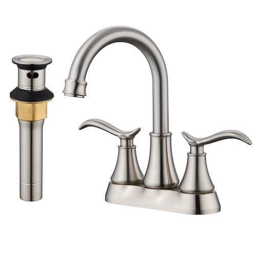 CASA INC 4 inch 2-Handle Bathroom Sink Faucet 360° Swivel Spout with Water Supply Lines and Pop Up Drain