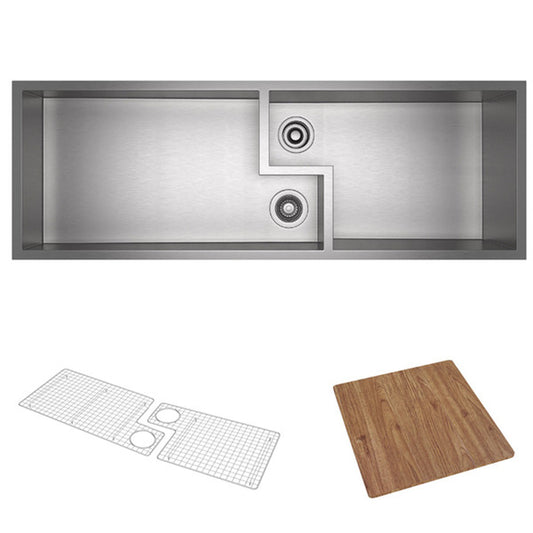 Rohl Culinario RUWKIT49161SB Double Bowl Undermount Stainless Steel Kitchen Sink