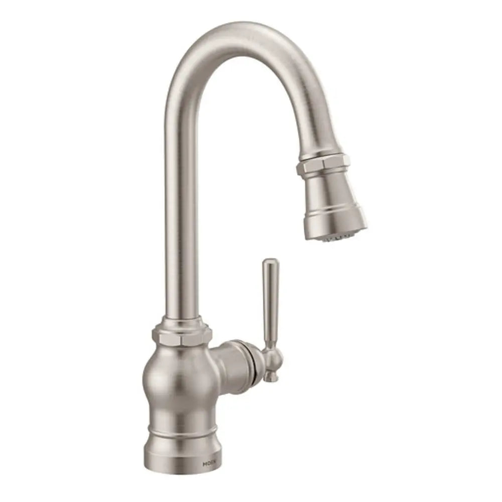 Moen Paterson 1.5 GPM Single Hole Pull Down Bar Faucet with Duralast Cartridge and Reflex, PowerClean, and Duralock Technologies